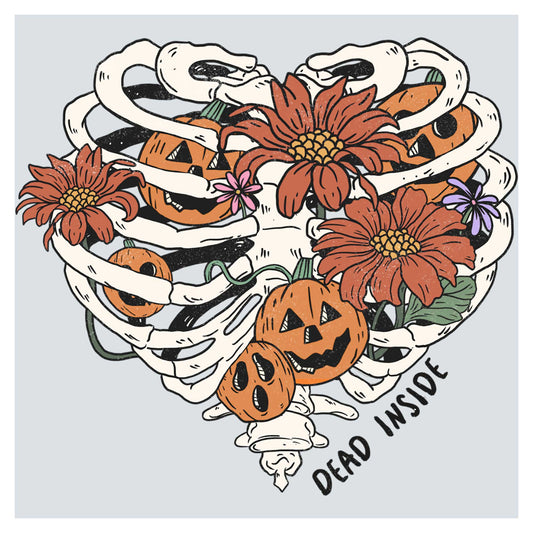 a drawing of a skeleton with flowers in it