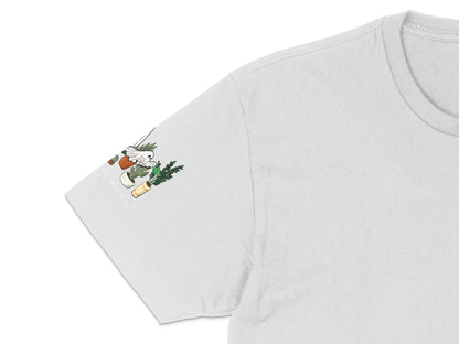 Unique Deer Carrying Christmas Tree T-Shirt, Unisex Winter Holiday Tee, Festive Graphic Shirt for Adults