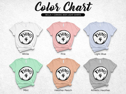 Thing 4 Graphic T-Shirt, Dr. Seuss Inspired Family Shirts, Available in White, Pink, Blue, Mint, Heather Peach
