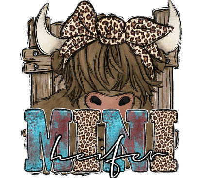 Mini AF Leopard Print Bow Cow Horns Rustic Wooden Background Kids T-Shirt Graphic