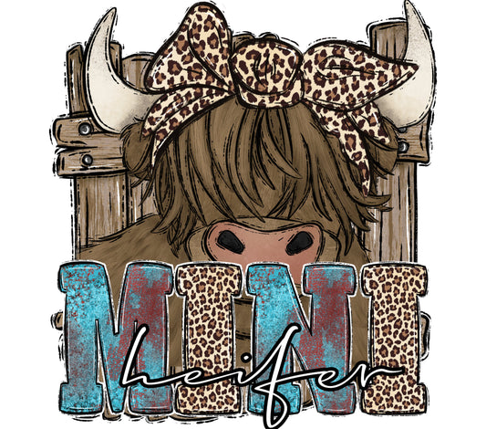 Mini AF Leopard Print Bow Cow Horns Rustic Wooden Background Kids T-Shirt Graphic