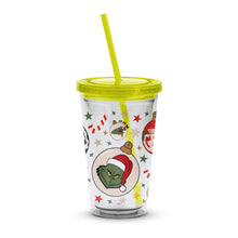 Festive Holiday Tumbler with Straw, Christmas Characters Print, Reusable Drinkware, Gift Idea