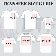 a t - shirt with measurements for a transfer size guide