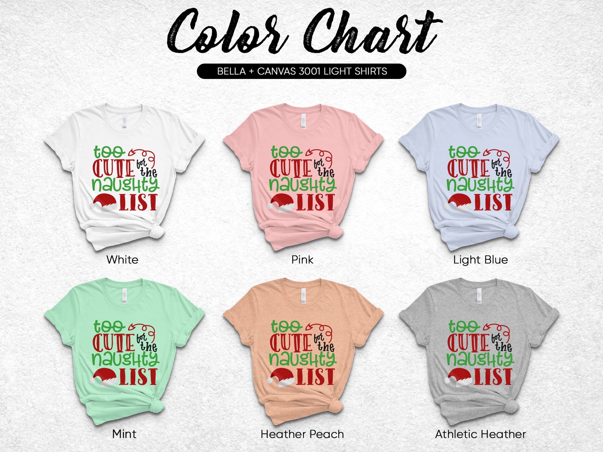 Cute Naughty List Graphic Tee, Bella Canvas 3001, Christmas Holiday Shirts in Multiple Colors