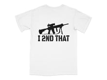 White Graphic T-Shirt with Black Rifle Print, 'I 2ND THAT' Bold Text, Unisex Casual Wear
