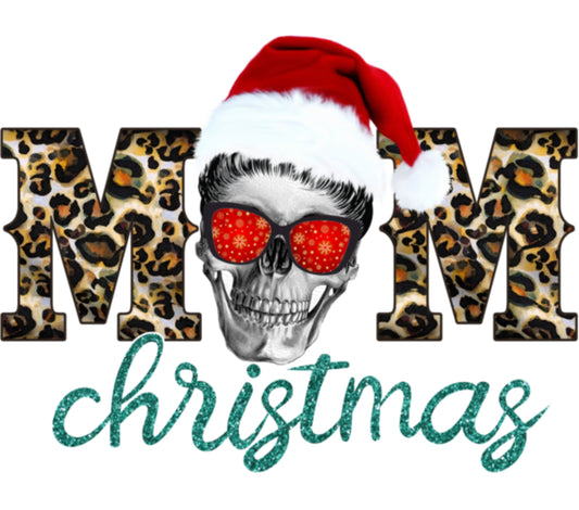 Unique Leopard Print Mom Skull Christmas Shirt, Santa Hat Holiday Tee, Festive Graphic Top