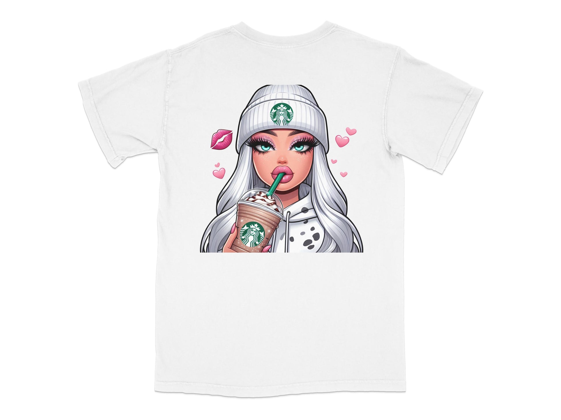 Pop Art Fashionista T-Shirt with Trendy Female Character Drinking Coffee, Stylish Urban Streetwear, Casual Graphic Tee
