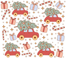 Christmas Tree on Red Car Pattern, Festive Holiday Gift Wrap, Seasonal Wrapping Paper Roll