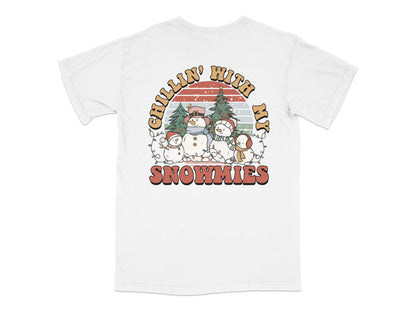 Chillin' With My Snowmies T-Shirt, Funny Christmas Tee, Holiday Snowman Graphic Shirt, Festive Winter Apparel, Unisex Cotton Top