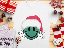 Cute Santa Hat Smiley Face T-Shirt, Festive Christmas Casual Tee, Unisex Holiday Top, Fun Xmas Gift Idea