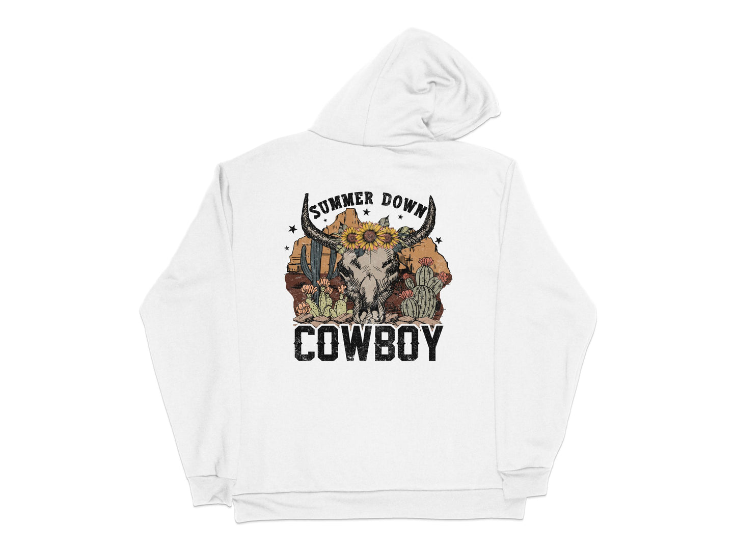Vintage Cowboy Graphic Hoodie, 'Summer Down Cowboy' Print, Western Style Unisex Sweatshirt