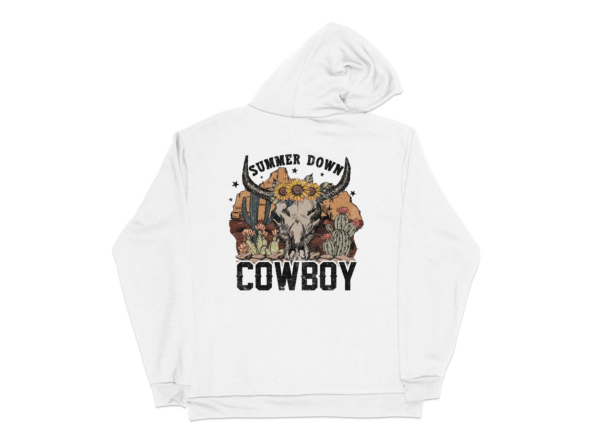 Vintage Cowboy Graphic Hoodie, 'Summer Down Cowboy' Print, Western Style Unisex Sweatshirt
