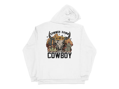 Vintage Cowboy Graphic Hoodie, 'Summer Down Cowboy' Print, Western Style Unisex Sweatshirt