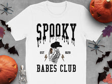 Spooky Babes Club T-Shirt, Halloween Skeleton Graphic Tee, Dripping Text Design, Unisex Casual Wear