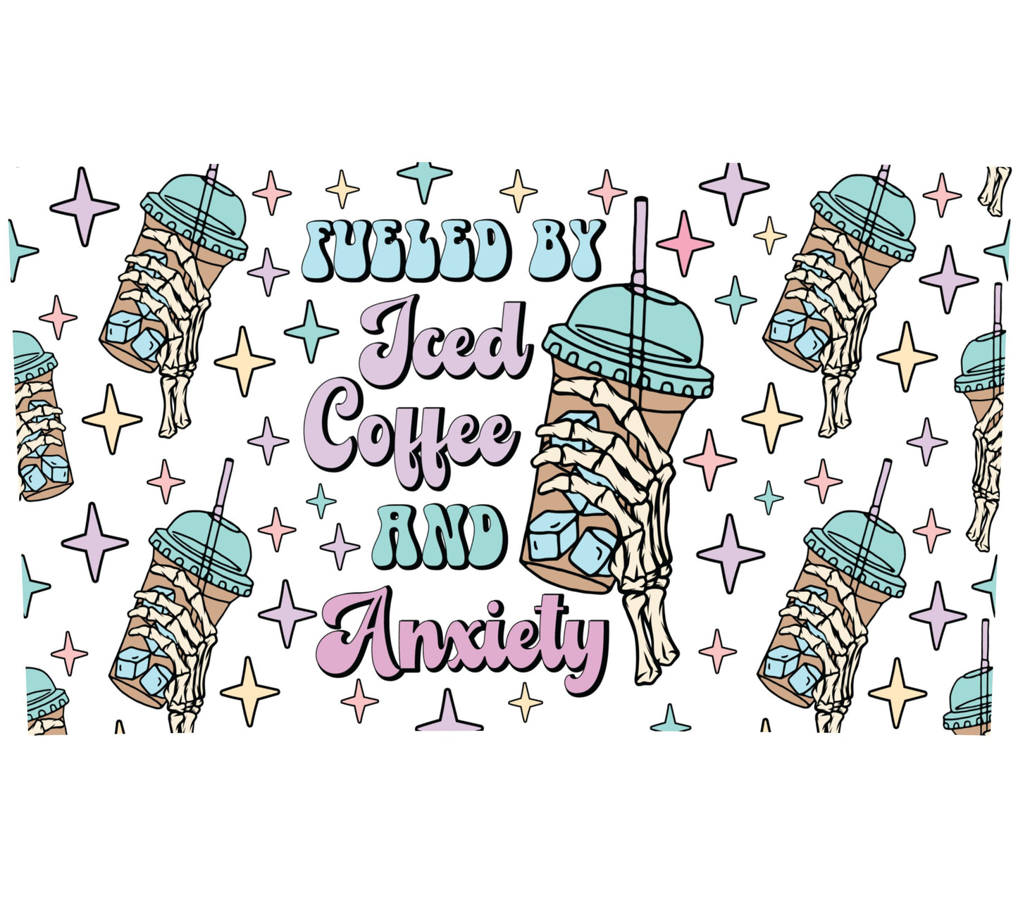 Iced Coffee and Anxiety Graphic Print, Colorful Starbucks Cup Design, Trendy Wall Art, Fun Coffee Lover Gift, Instant Download Artwork