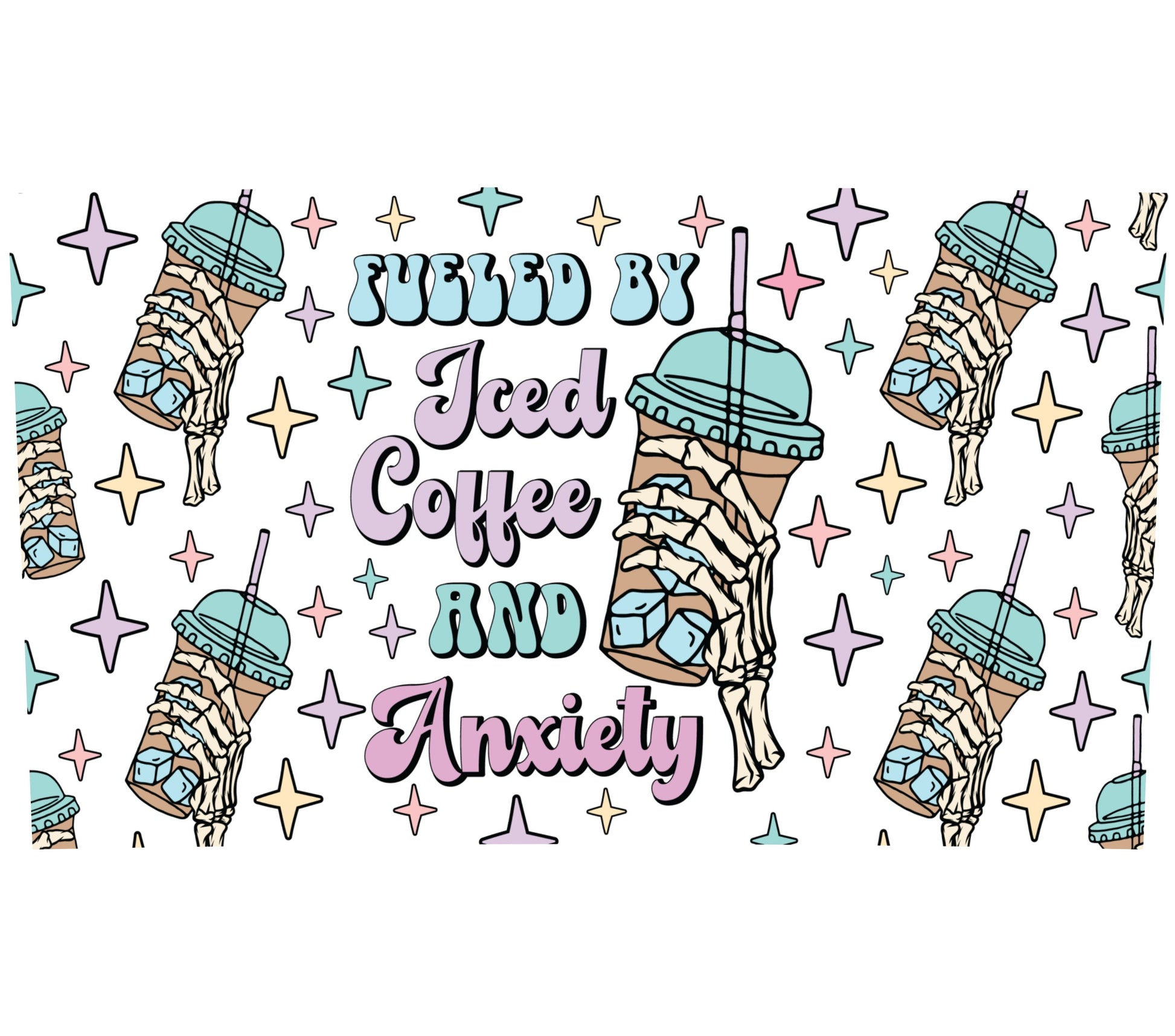 Iced Coffee and Anxiety Graphic Print, Colorful Starbucks Cup Design, Trendy Wall Art, Fun Coffee Lover Gift, Instant Download Artwork