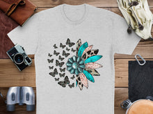 Boho Chic Floral and Butterfly Print T-Shirt, Trendy Graphic Tee, Casual Women's Fashion Top