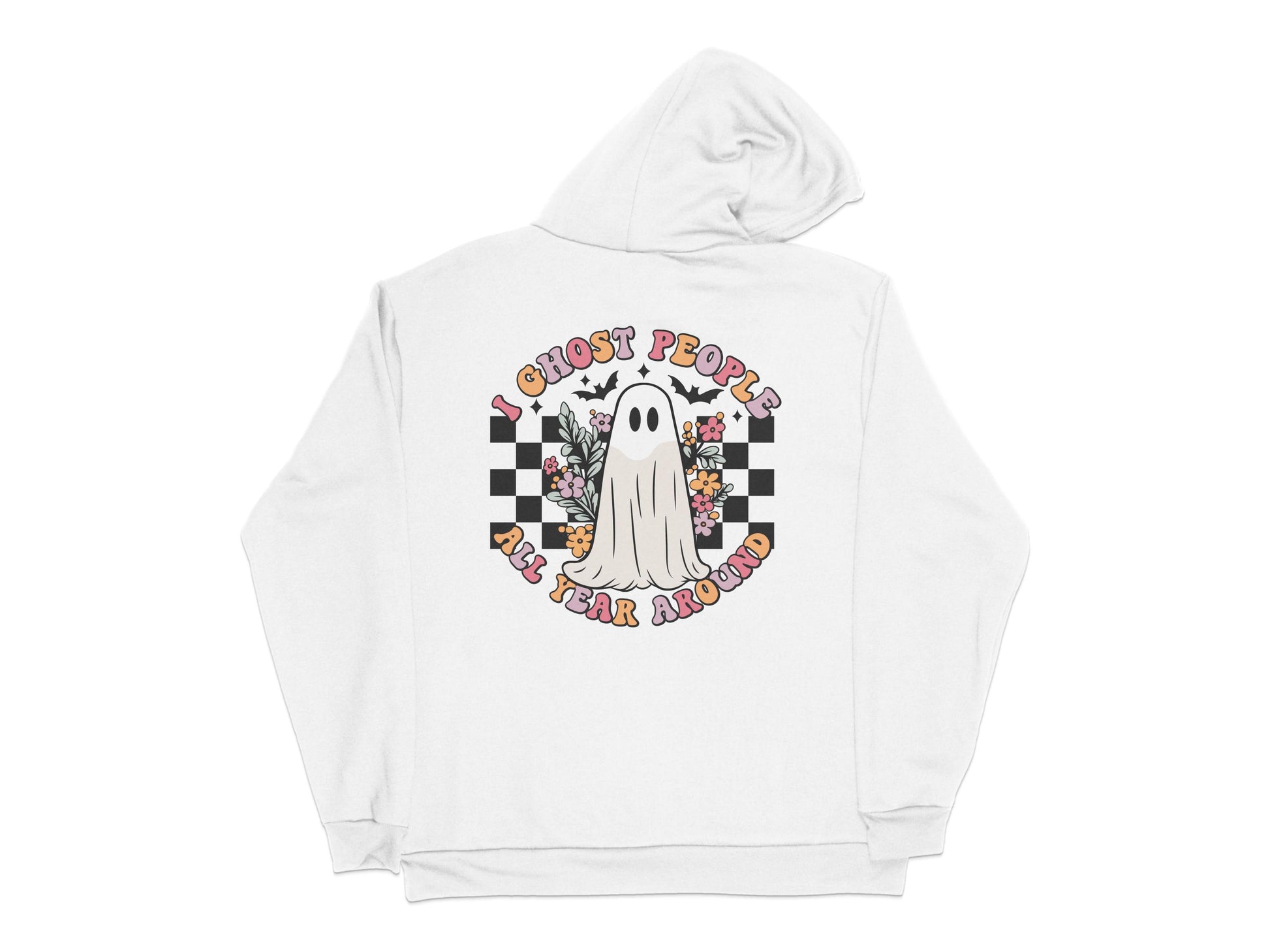 Ghost People All Year Around Hoodie, Checkerboard Black and White, Unisex Fashion Sweatshirt