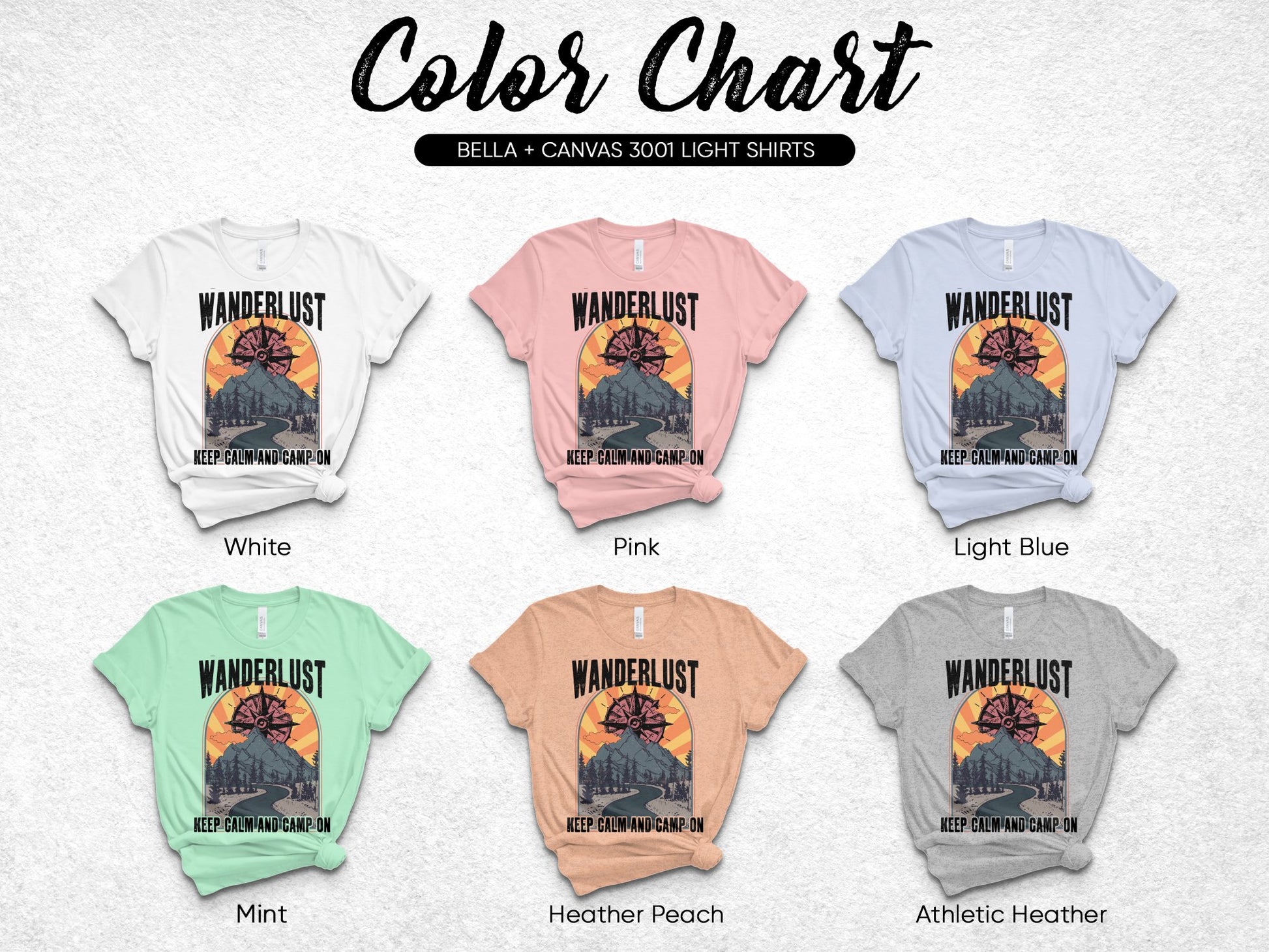 Bella Canvas 3001 Light Shirts Wanderlust Graphic Tee Color Chart Assorted Soft Unisex T-Shirts