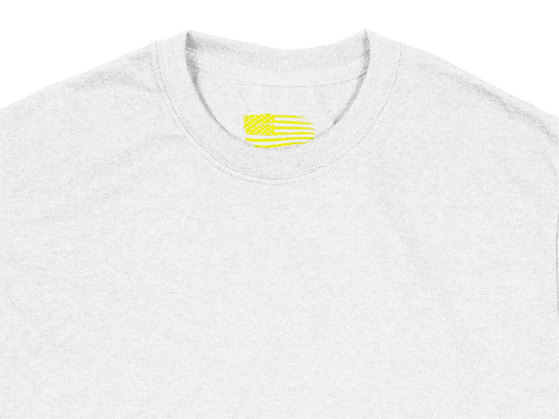 Light Grey Cotton T-Shirt with Yellow Striped Pocket Design, Unisex Casual Tee