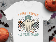 Halloween Ghost T-Shirt, Funny 'I Ghost People All Year Round' Tee, Unisex Adult Casual Shirt for Autumn and Spooky Season