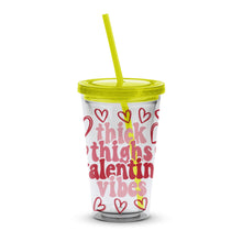 Thick Thighs Valentine Vibes Insulated Tumbler, Cute Heart Design Drink Cup with Lid and Straw, Romantic Gift Idea