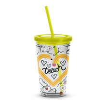 Teacher Appreciation Gift Insulated Tumbler with Lid and Straw, Colorful Teach Love Inspire Design, 20 oz Drinkware for Teachers