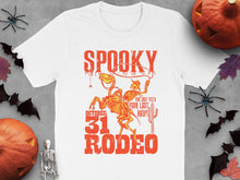 Spooky Rodeo Halloween T-Shirt, Orange Graphic Tee, Skeleton Cowboy, October 31st Apparel, Unique Holiday Fashion, Fall Festival Clothing