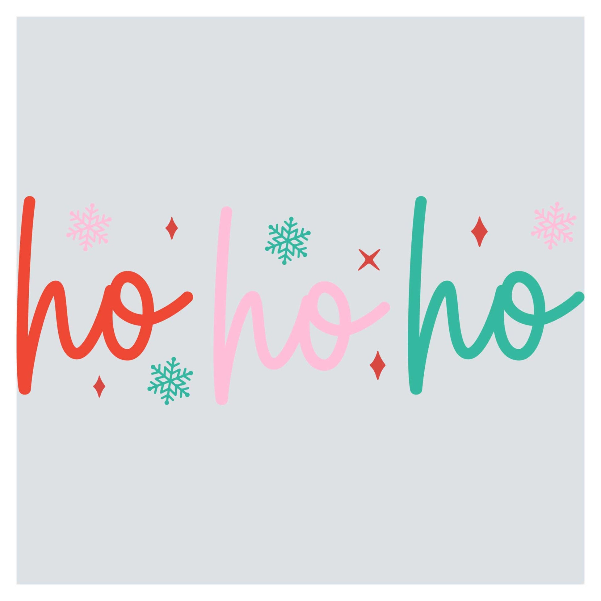 the word ho ho written in red, green, and pink