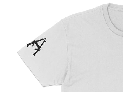 Minimalist Black Crossbow Graphic T-Shirt, Stylish Unisex Casual Wear, Modern Graphic Tee