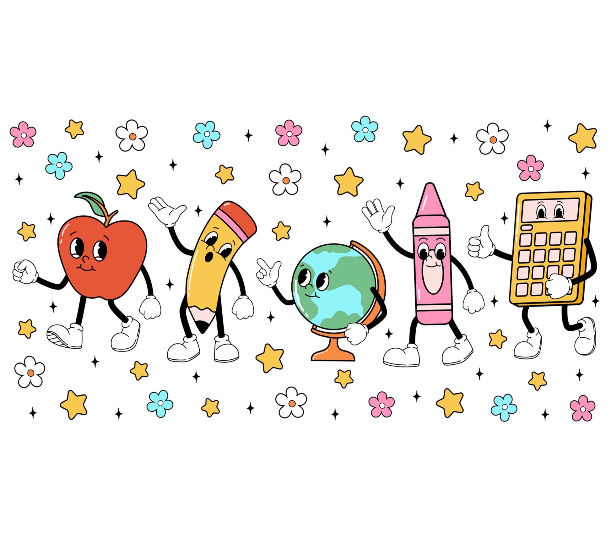 Colorful Cartoon School Supplies Wall Art, Cute Animated Stationery Characters, Kids Room Decor, Educational Poster, Playroom Artwork