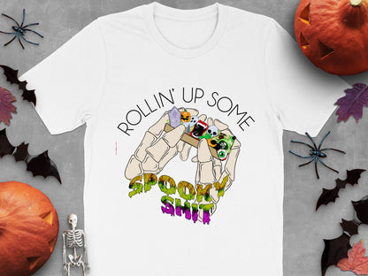 Halloween T-Shirt Rollin' Up Some Spooky Stuff, Cute Ghost Graphic Tee, Festive Fall Clothing, Unisex Halloween Shirt Idea