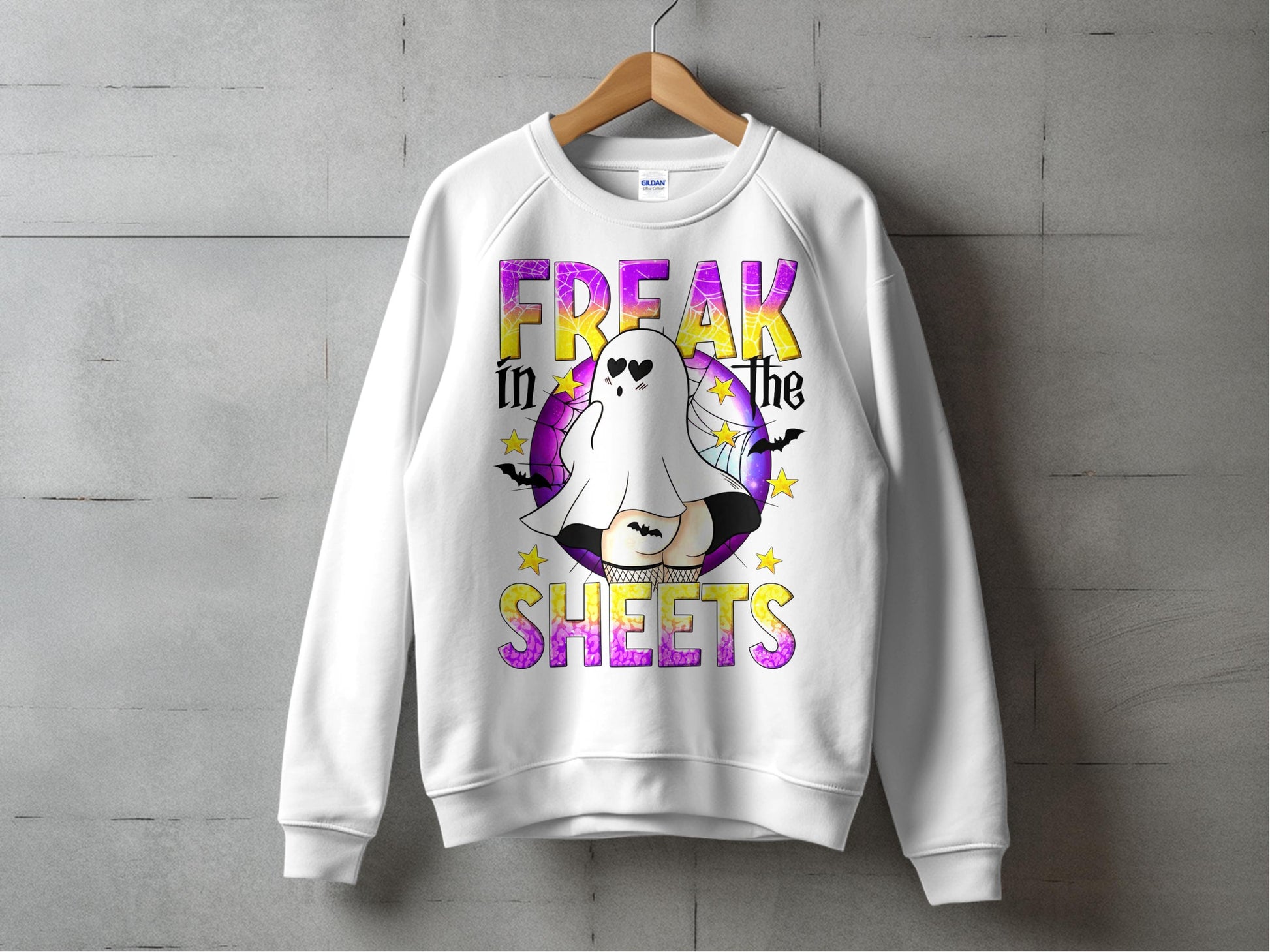Funny Ghost Sweater, Freak in the Sheets Graphic Sweatshirt, Halloween Casual Wear, Unisex Autumn Clothing, Cute Ghost Pullover