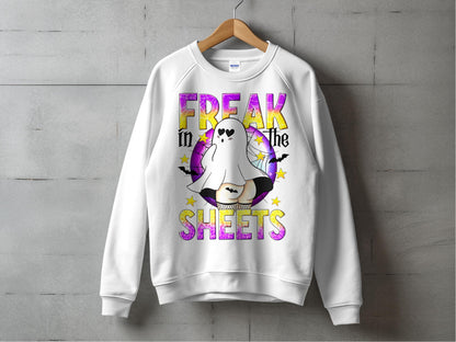 Funny Ghost Sweater, Freak in the Sheets Graphic Sweatshirt, Halloween Casual Wear, Unisex Autumn Clothing, Cute Ghost Pullover