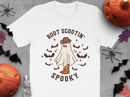 Boot Scootin' Spooky Ghost T-Shirt, Halloween Funny Cowboy Tee, Cute Fall Season Shirt, Men's and Women's Sizes Available