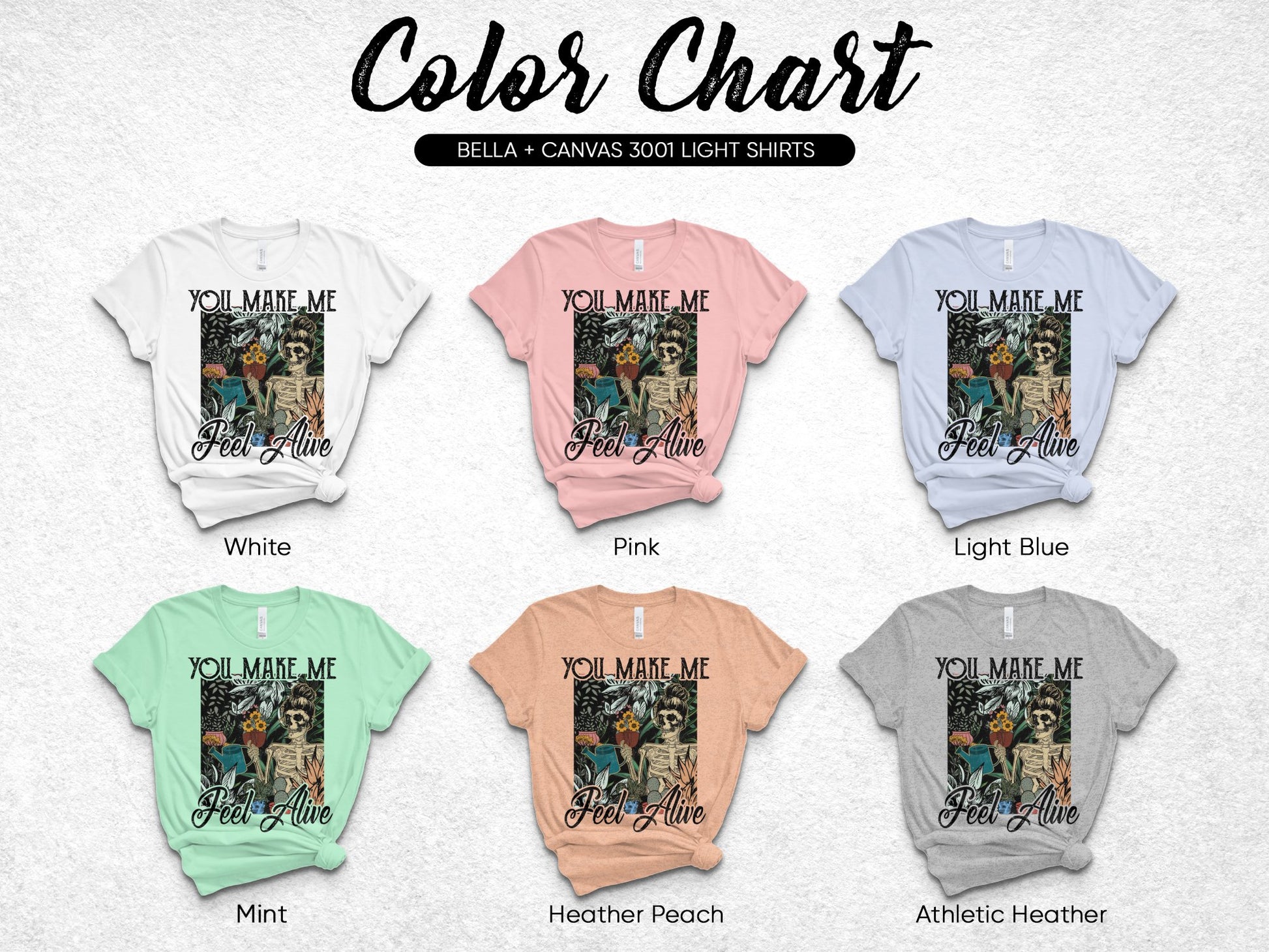 Bella Canvas 3001 T-Shirt Color Chart, Vintage Graphic Tee Options in Multiple Colors