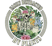 Vintage Skeleton Floral Print T-Shirt, Easily Distracted by Plants Graphic Tee, Botanical Garden Lover Gift