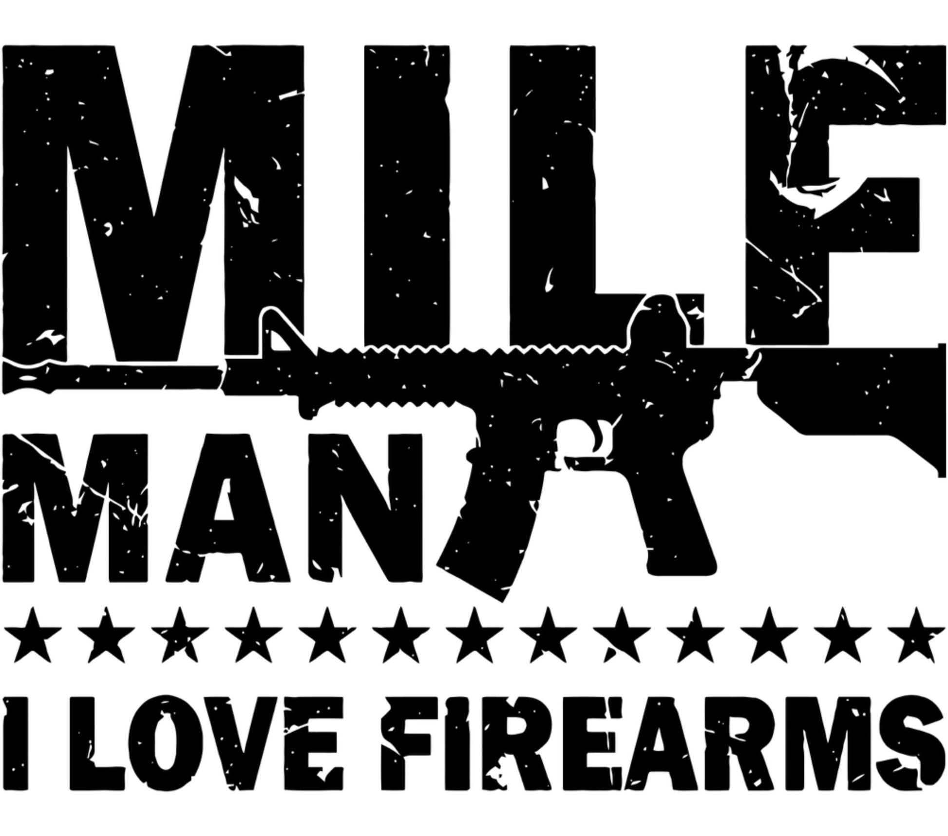 Mile Man I Love Firearms T-Shirt, Bold Graphic Tee, Men's Black and White Shirt, Gun Enthusiast Apparel