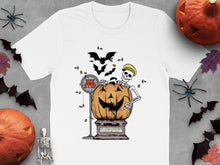 Halloween Pumpkin Skeleton T-Shirt, Spooky Bat Graphic Tee, Autumn Festive Apparel, Unique Fall Clothing