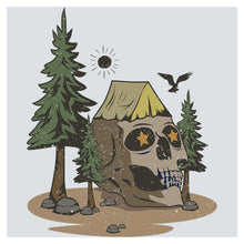 a drawing of a skull in the middle of a forest