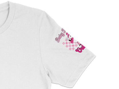 Baby Girl Pink Checkered T-Shirt, Cute Rabbit Graphic, Trendy Kids' Fashion Tee, Soft Cotton Top