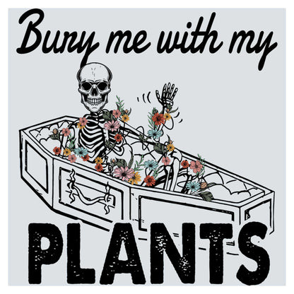 a skeleton sitting in a planter with flowers