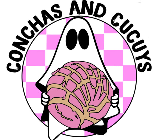 Cute Ghost Holding Conchas Art Print, Pink Pastry Wall Decor, Whimsical Kitchen Illustration, Unique Foodie Gift