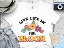 Women's Floral Graphic T-Shirt 'Live Life in Full Bloom' Summer Casual Top White Cotton Tee