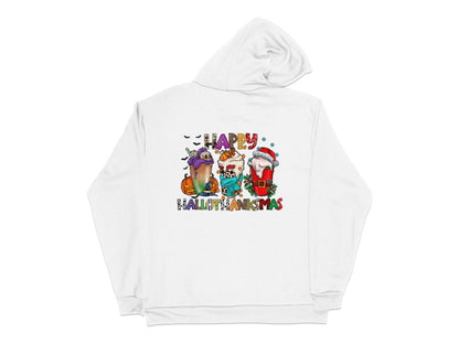 Happy Halloween Christmas Hoodie, Unisex Holiday Sweatshirt, Festive Winter Apparel, Santa Ghost Design