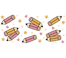 Pink and Yellow Pencils with Stars Seamless Pattern Cute Nursery Decor