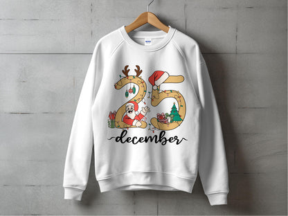 December Holiday Sweatshirt Santa Reindeer Snowman Graphic Printed Crew Neck Unisex Christmas Sweater