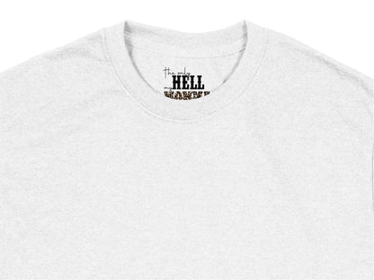White T-Shirt with Hell Monster Graphic Text, Casual Street Style, Unisex Cotton Tee, Gift Idea