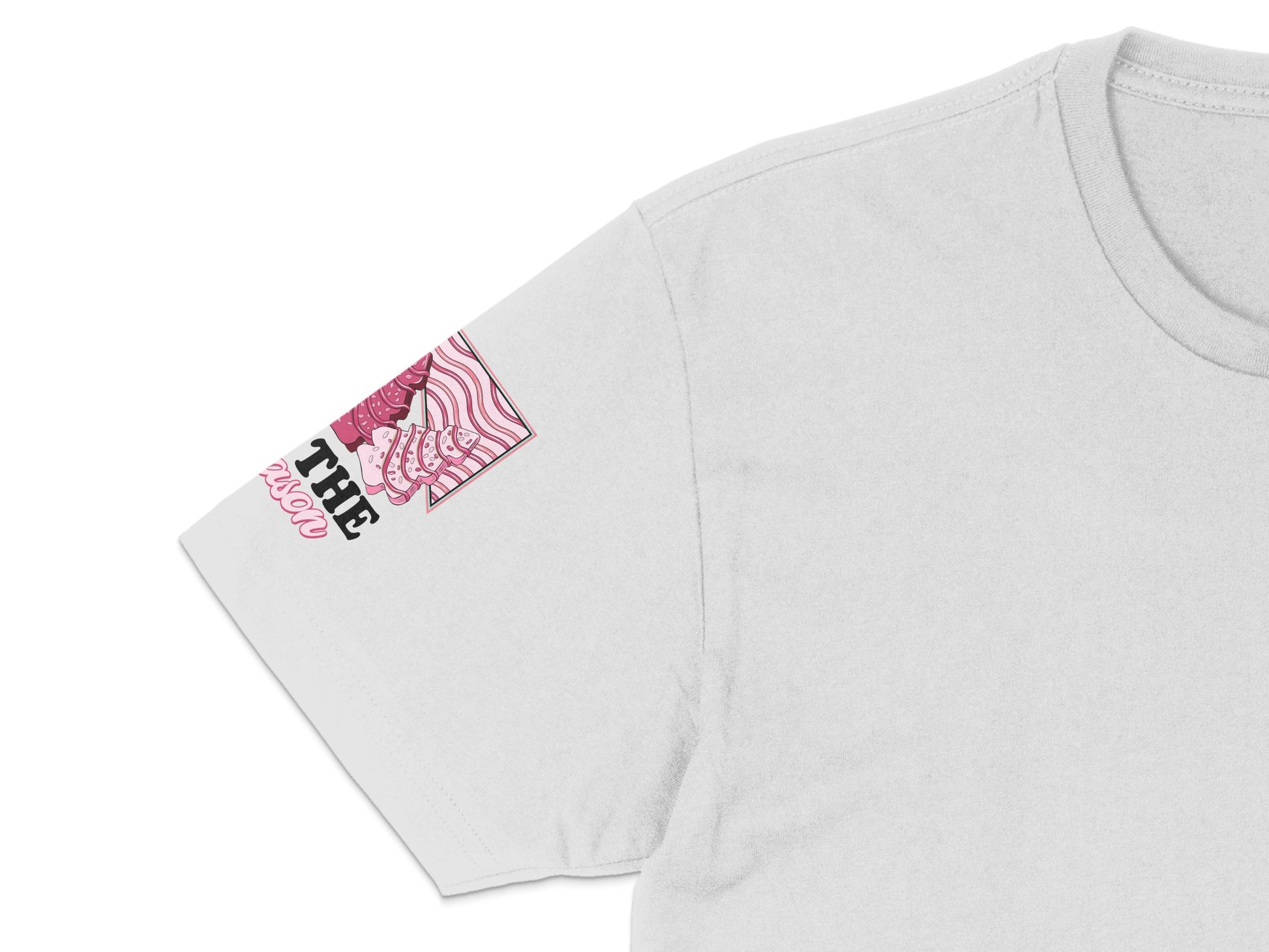 White T-Shirt with Pink Abstract Art Design, Trendy Casual Graphic Tee, Fashionable Unisex Streetwear, Soft Cotton Top