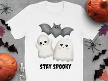 Halloween Ghost T-Shirt, Cute Stay Spooky Tee, Kawaii Bat and Ghosts, Unisex Halloween Apparel, October Fall Fashion, Gift Idea